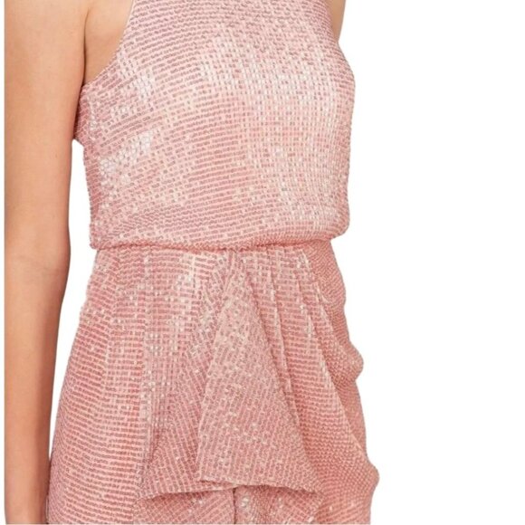 NWT Badgley Mischka Blush Pink Sequin Halter Gown Floor Length Dress Size 8 - Picture 3 of 14